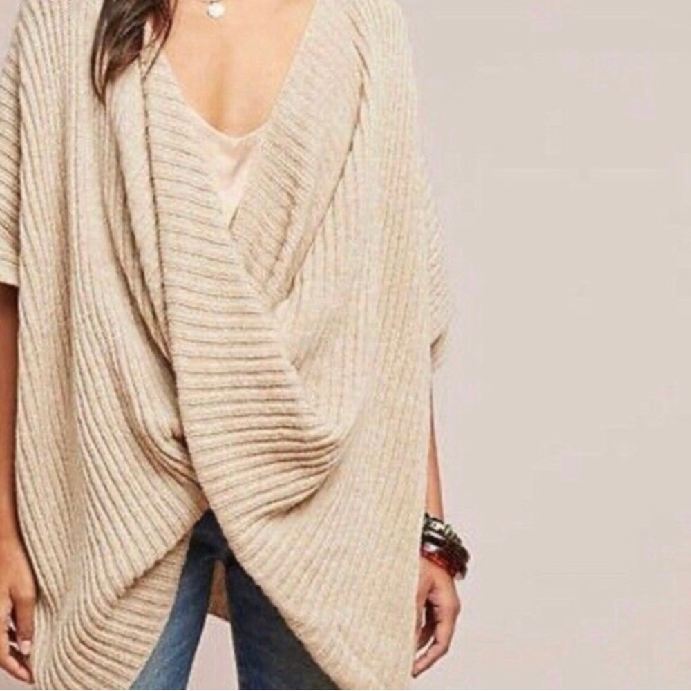 Anthropologie Cross Wrap Poncho Sweater